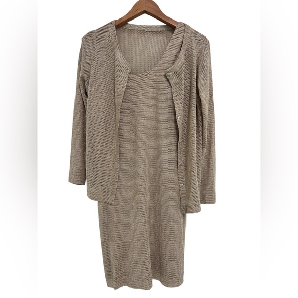Francais Huey Waltzer Gold Shimmer Mesh Dress with Sweater Jacket Size 6 - Picture 1 of 13